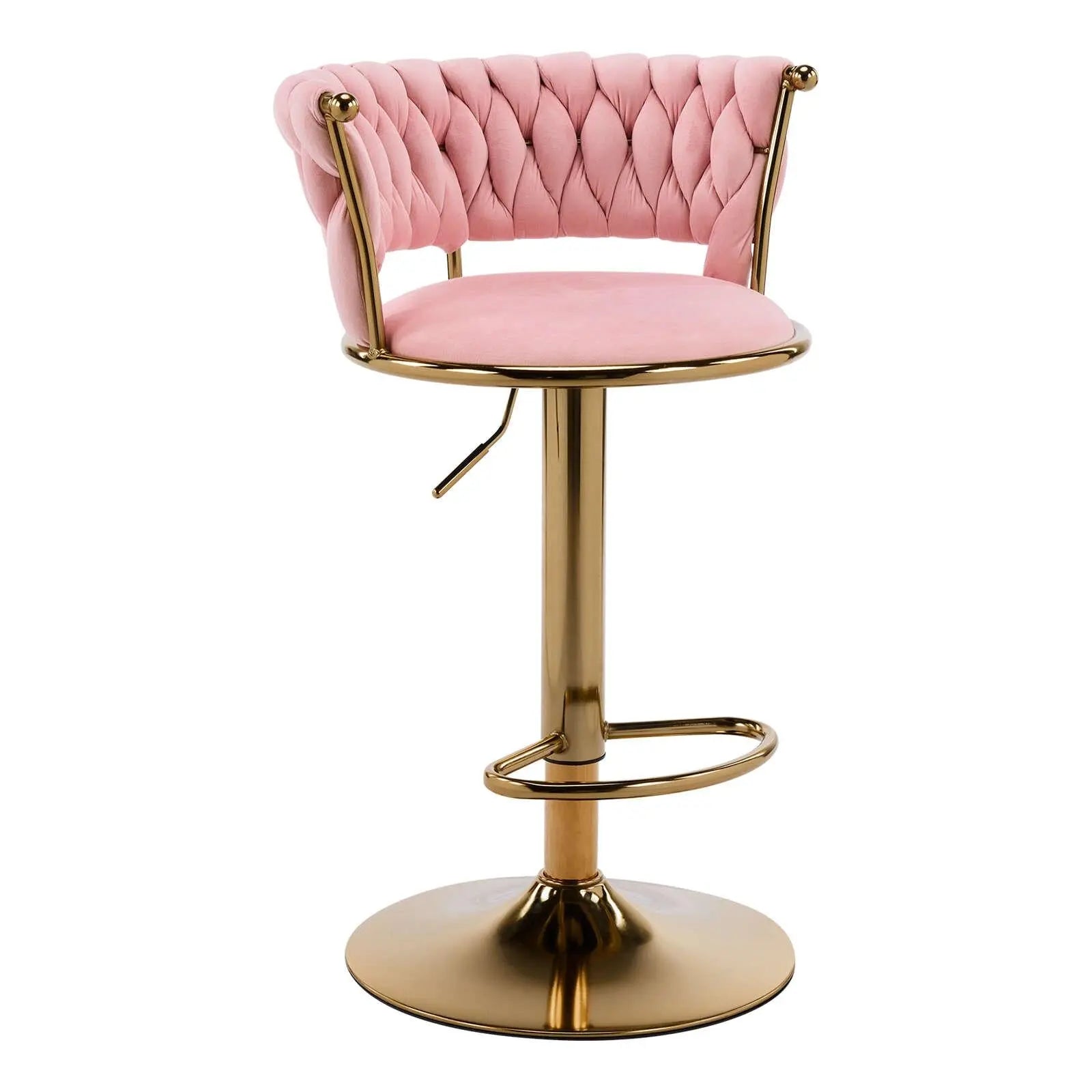 Pink and Gold Velvet and Metal Low Back Adjustable Height Swivel Bar Chair Homeroots Living Room