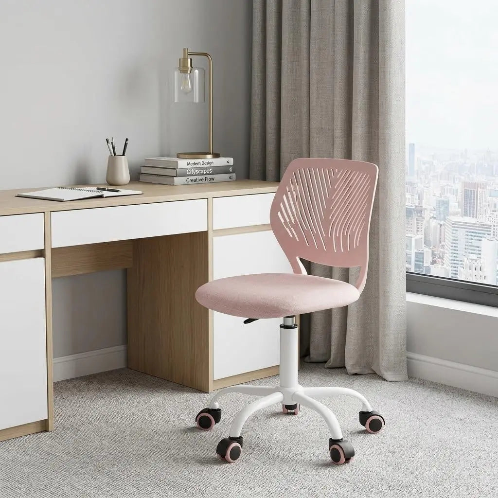 Pink and White Adjustable Height Swivel Rolling Office Chair Homeroots Office