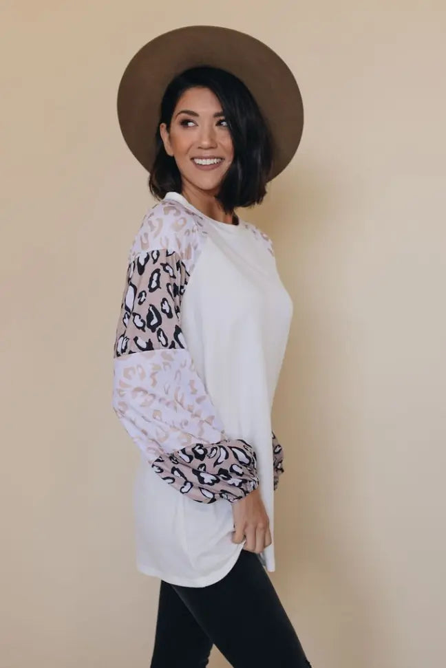 Pippa Leopard Bubble Sleeve Top Stay Warm in Style