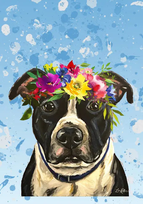 Pit Bull Black/White - Hippie Hound Studios Summer Crown  House and Garden Flags Best of Breed