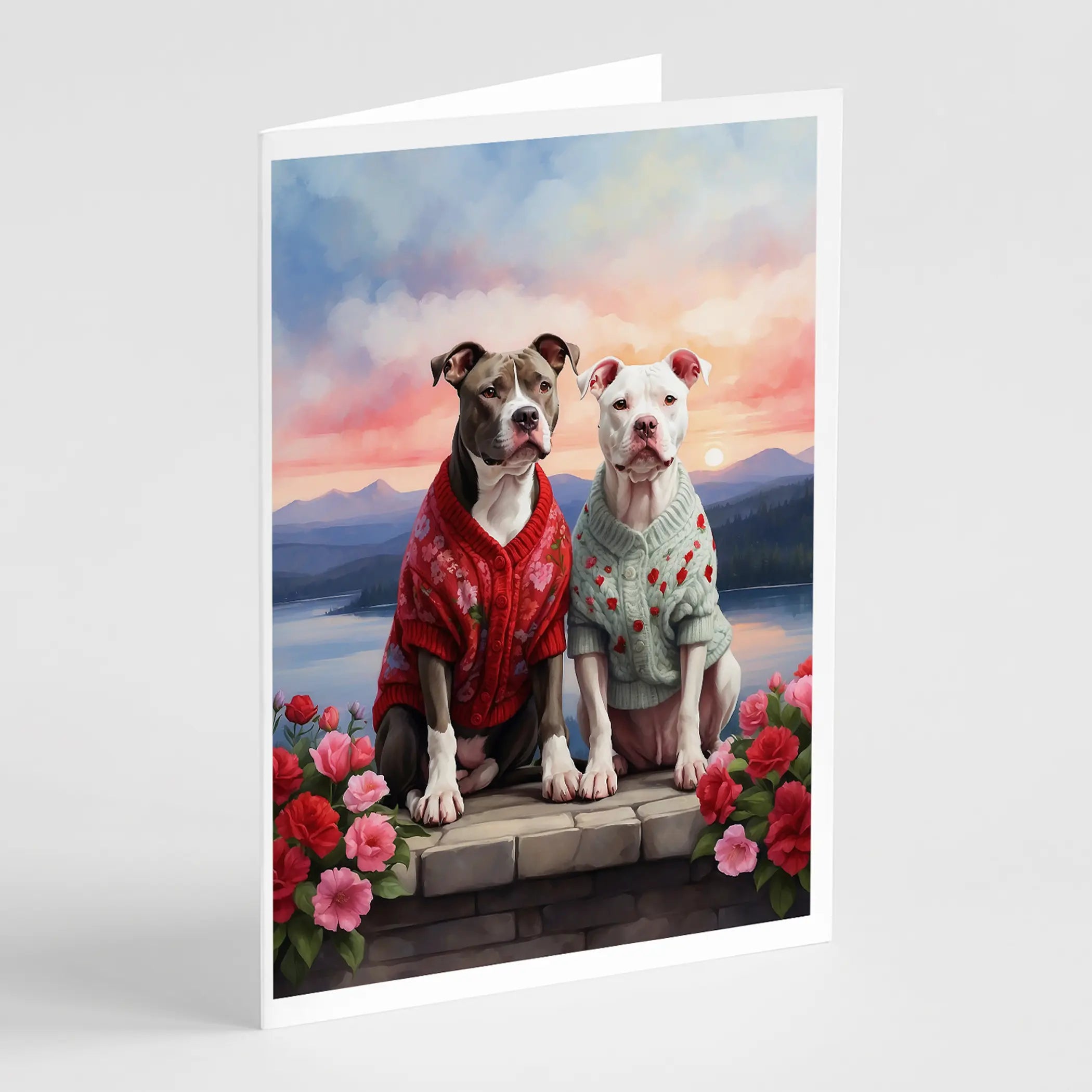 Pit Bull Terrier Two Hearts Greeting Cards Pack of 8 Caroline's Treasures