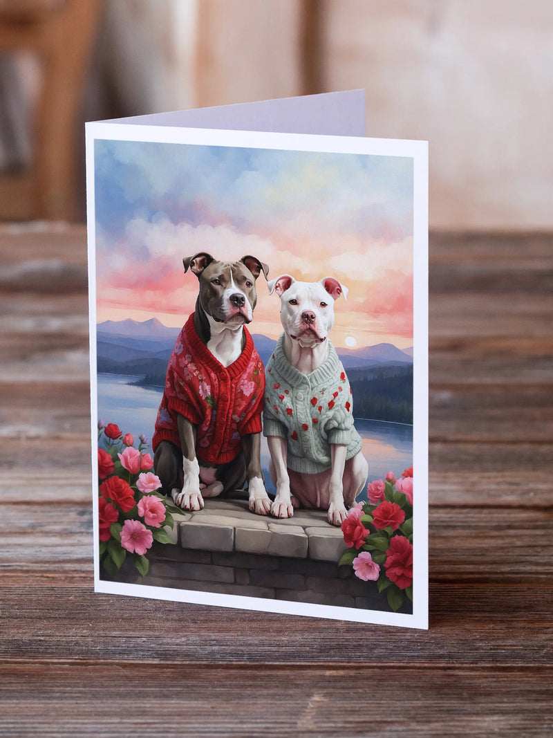 Pit Bull Terrier Two Hearts Greeting Cards Pack of 8 Caroline's Treasures