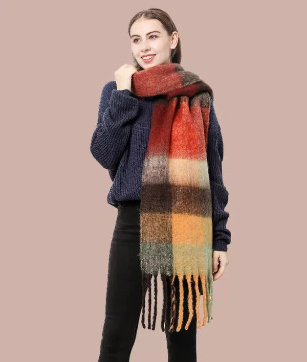 Plaid Long Fringe Blanket Scarf JC Sunny Fashion