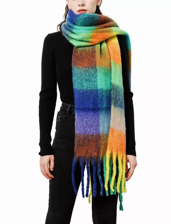 Plaid Long Fringe Blanket Scarf JC Sunny Fashion