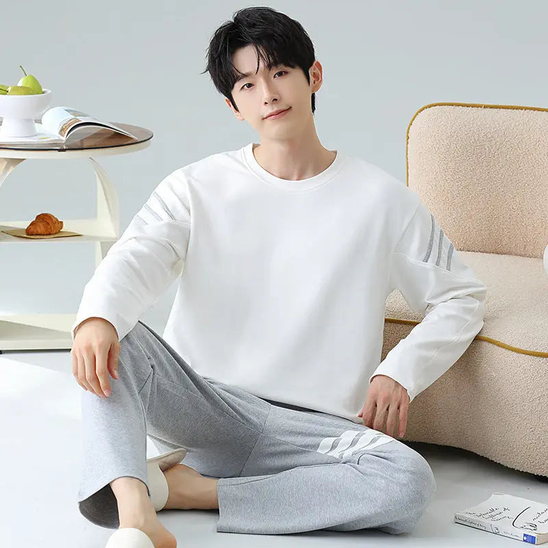 Plus Size 5XL 100% Cotton Men's Long-Sleeved Pajamas Spring & Fall Long-Sleeved 105kg Can Be Worn Outside Home Clothes Set GreatEagleInc