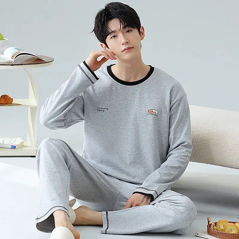 Plus Size 5XL 100% Cotton Men's Long-Sleeved Pajamas Spring & Fall Long-Sleeved 105kg Can Be Worn Outside Home Clothes Set GreatEagleInc