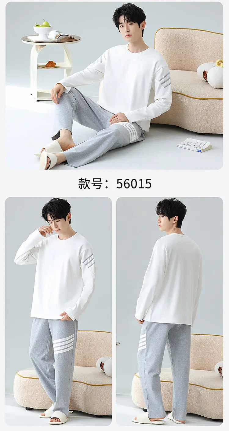 Plus Size 5XL 100% Cotton Men's Long-Sleeved Pajamas Spring & Fall Long-Sleeved 105kg Can Be Worn Outside Home Clothes Set GreatEagleInc