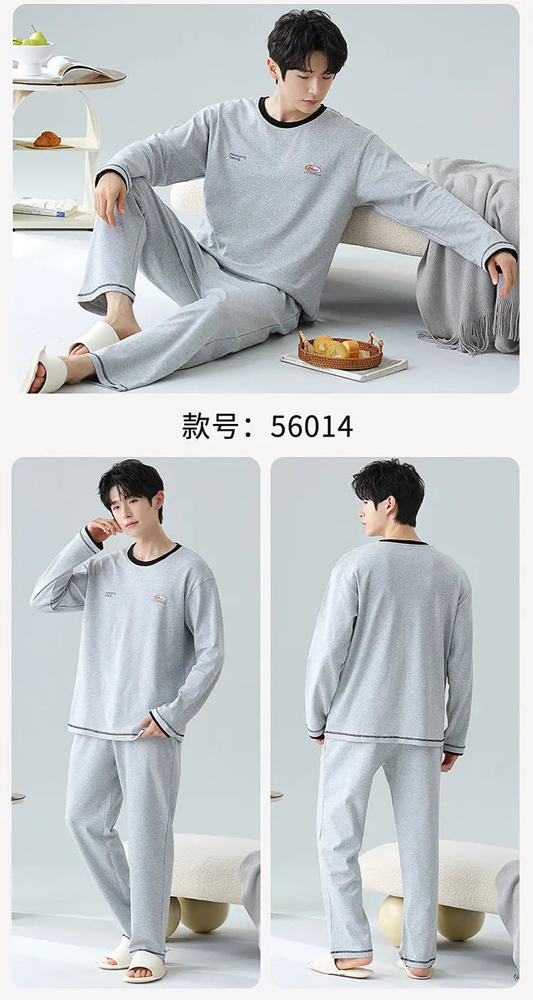 Plus Size 5XL 100% Cotton Men's Long-Sleeved Pajamas Spring & Fall Long-Sleeved 105kg Can Be Worn Outside Home Clothes Set GreatEagleInc