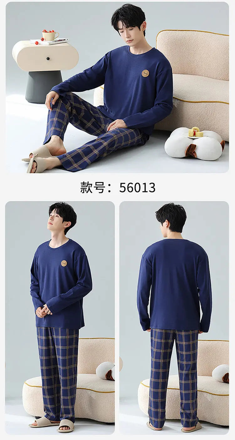 Plus Size 5XL 100% Cotton Men's Long-Sleeved Pajamas Spring & Fall Long-Sleeved 105kg Can Be Worn Outside Home Clothes Set GreatEagleInc