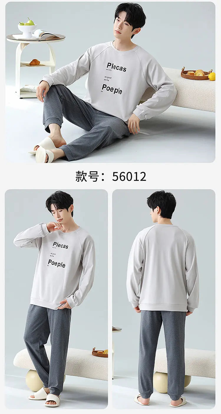 Plus Size 5XL 100% Cotton Men's Long-Sleeved Pajamas Spring & Fall Long-Sleeved 105kg Can Be Worn Outside Home Clothes Set GreatEagleInc
