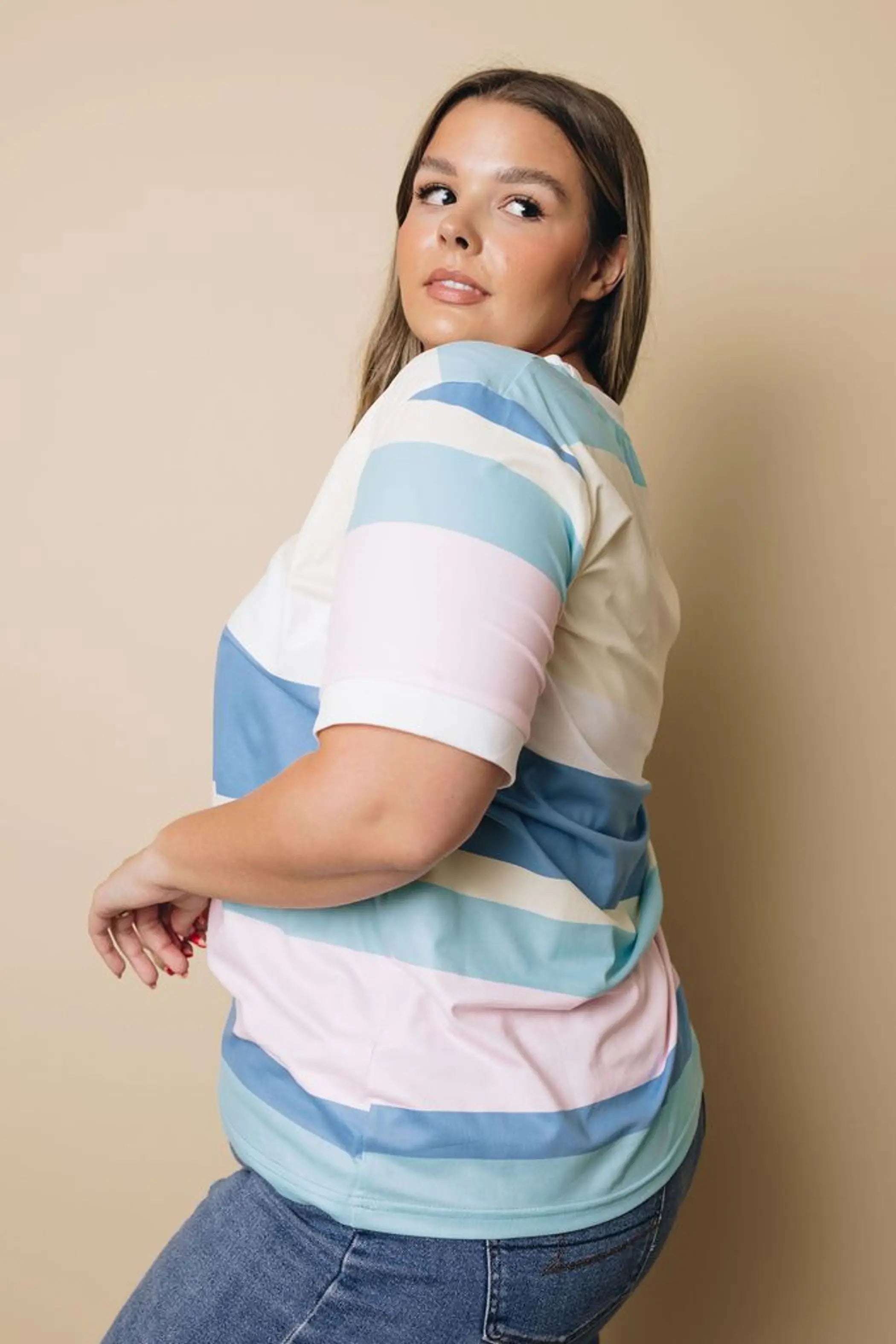 Plus Size - Betty Colorful Stripe Top Stay Warm in Style