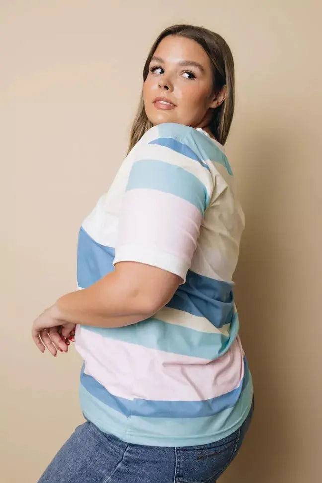 Plus Size - Betty Colorful Stripe Top Stay Warm in Style