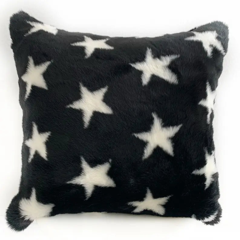 Plutus Black and White Stars Soft Animal Faux Fur Luxury Throw Pillow Plutus Brands