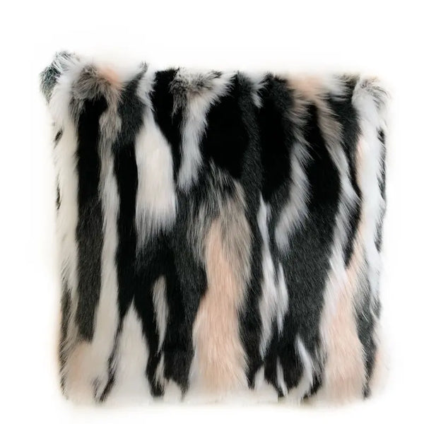 Plutus Black, White, Pink Fancy Animal Faux Fur Luxury Throw Pillow Plutus Brands