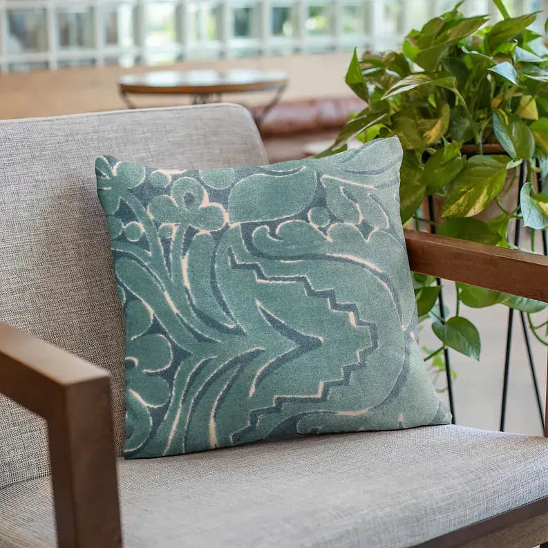 Plutus Blue Velvet Damask Luxury Throw Pillow Plutus Brands