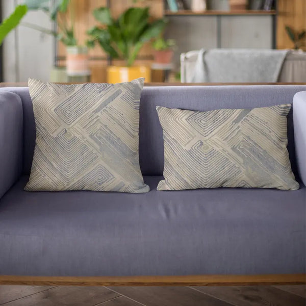 Plutus Blue, Beige Hidden Tour Abstract Luxury Throw Pillow Plutus Brands