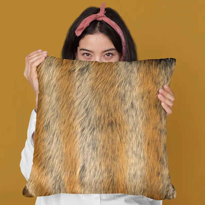 Plutus Brown Gold Chinchilla Animal Faux Fur Luxury Throw Pillow Plutus Brands