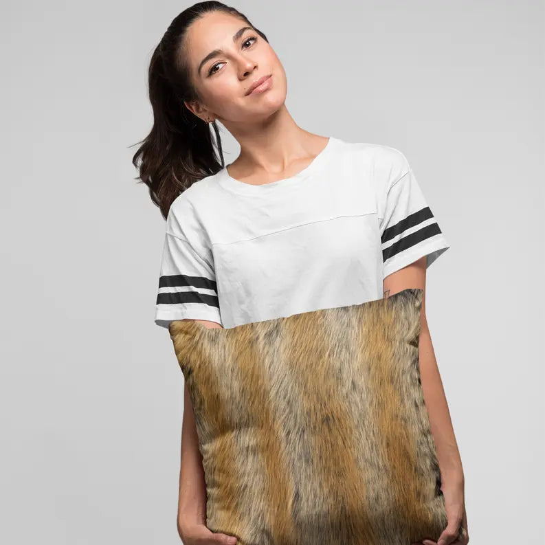 Plutus Brown Gold Chinchilla Animal Faux Fur Luxury Throw Pillow Plutus Brands