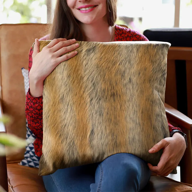 Plutus Brown Gold Chinchilla Animal Faux Fur Luxury Throw Pillow Plutus Brands