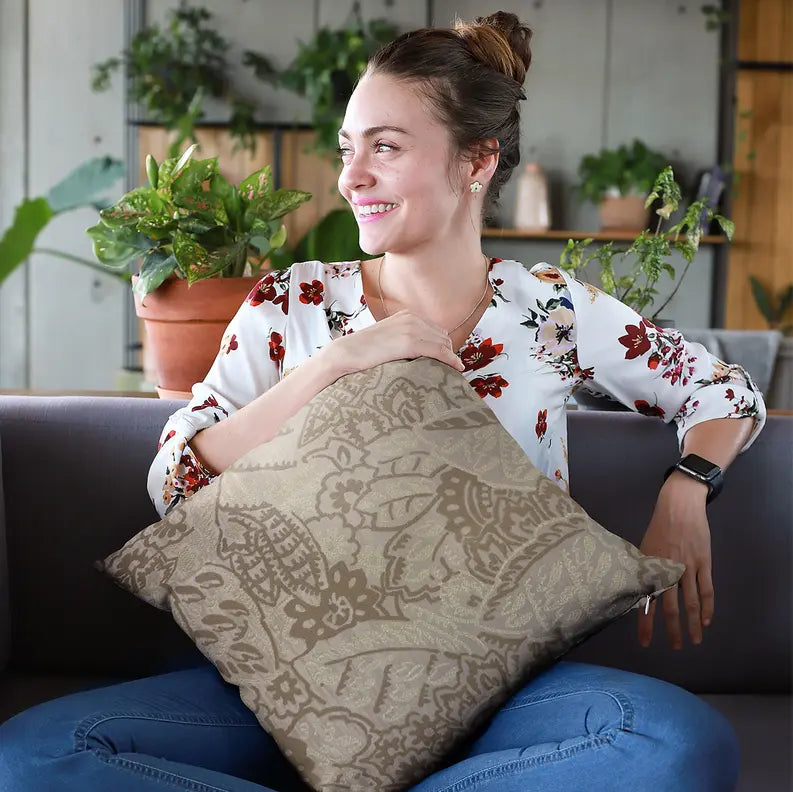 Plutus Brown Mustard Jacquard Luxury Throw Pillow Plutus Brands