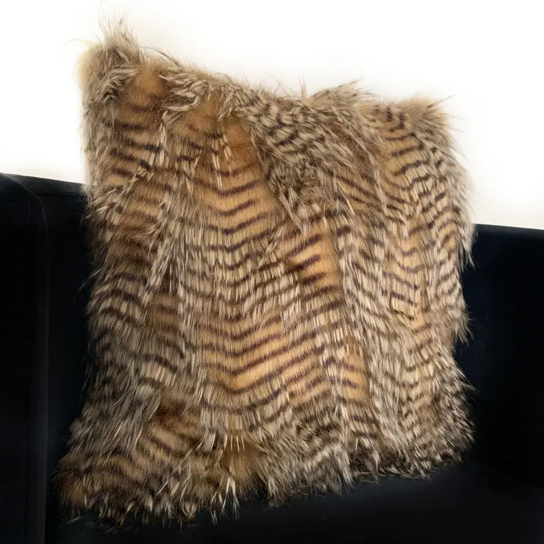 Plutus Brown and Grey Porcupine Animal Faux Fur Luxury Throw Pillow Plutus Brands
