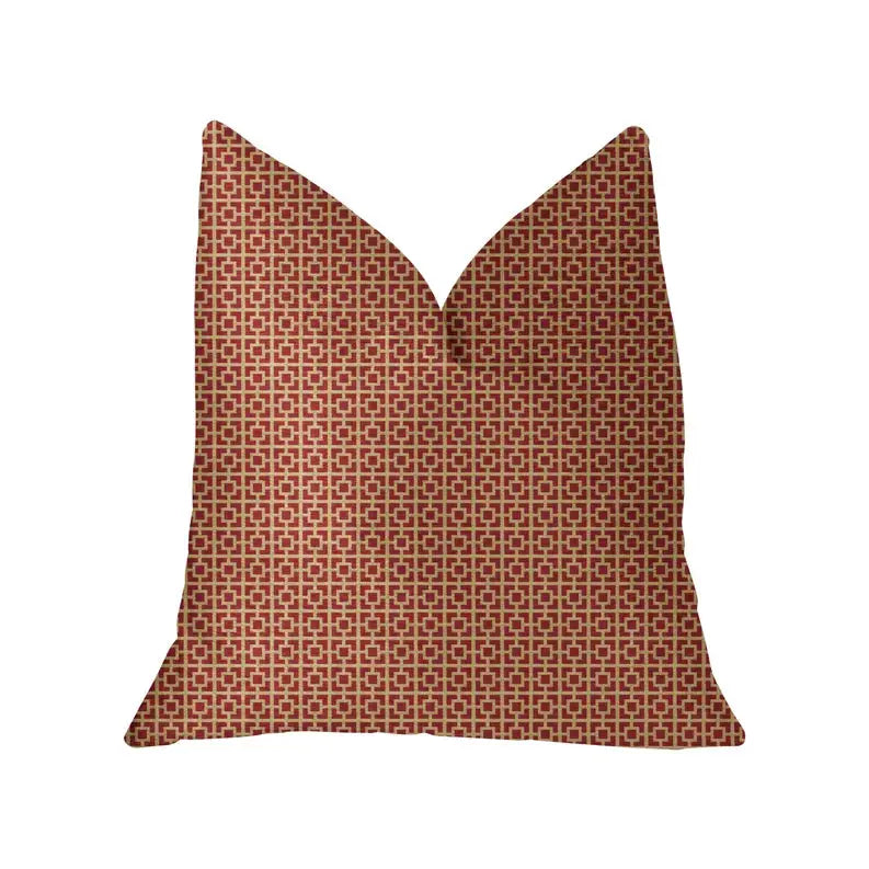 Plutus Crimson Square Red and Beige Luxury Throw Pillow Plutus Brands