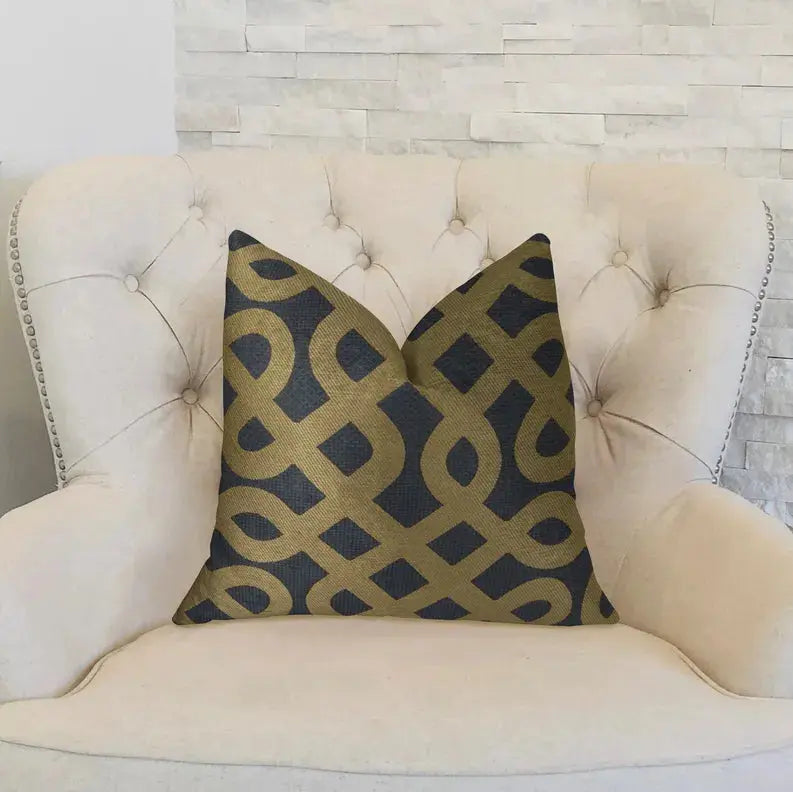 Plutus Golden Maze Black and Gold Handmade Luxury Pillow Plutus Brands