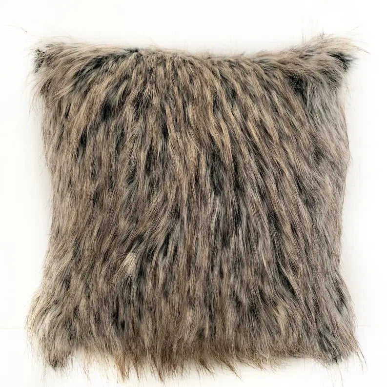 Plutus Gray Foxy Brown Gray Animal Faux Fur Luxury Throw Pillow Plutus Brands