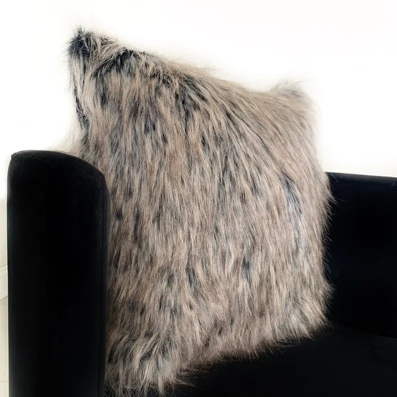Plutus Gray Foxy Brown Gray Animal Faux Fur Luxury Throw Pillow Plutus Brands