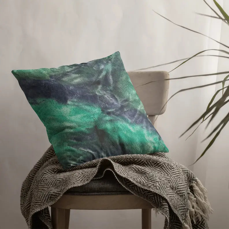 Plutus Green Blue Northern Lights Animal Faux Fur Luxury Throw Pillow Plutus Brands