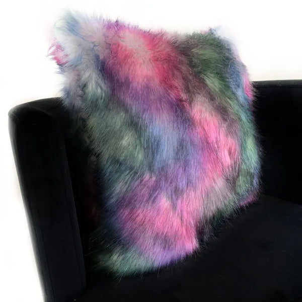 Plutus Green, Purple, Blue Northern Lights Animal Faux Fur Luxury Throw Pillow Plutus Brands