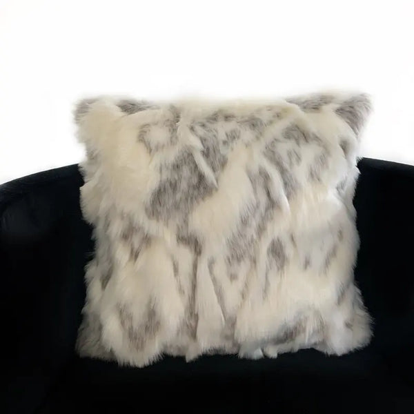 Plutus Ivory,Gray Ivory Rabbit Fur Animal Faux Fur Luxury Throw Pillow Plutus Brands