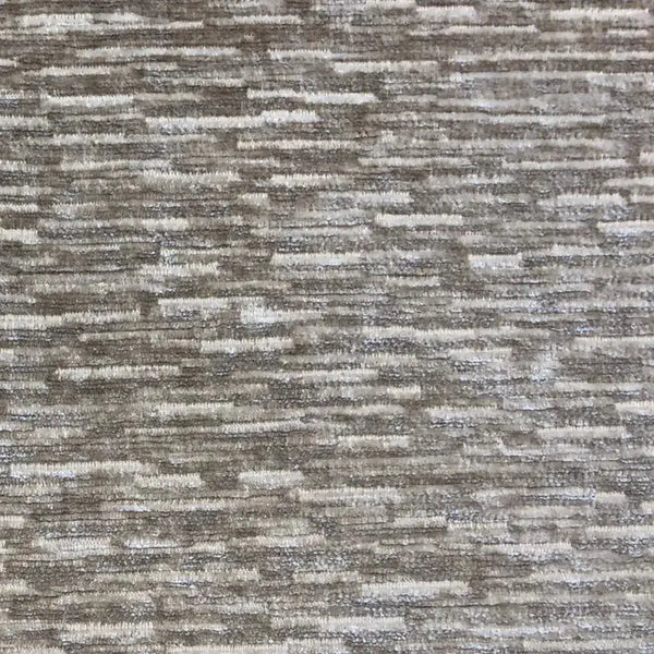 Light gray textured fabric with subtle cream stripes, perfect for upholstery and home decor projects.