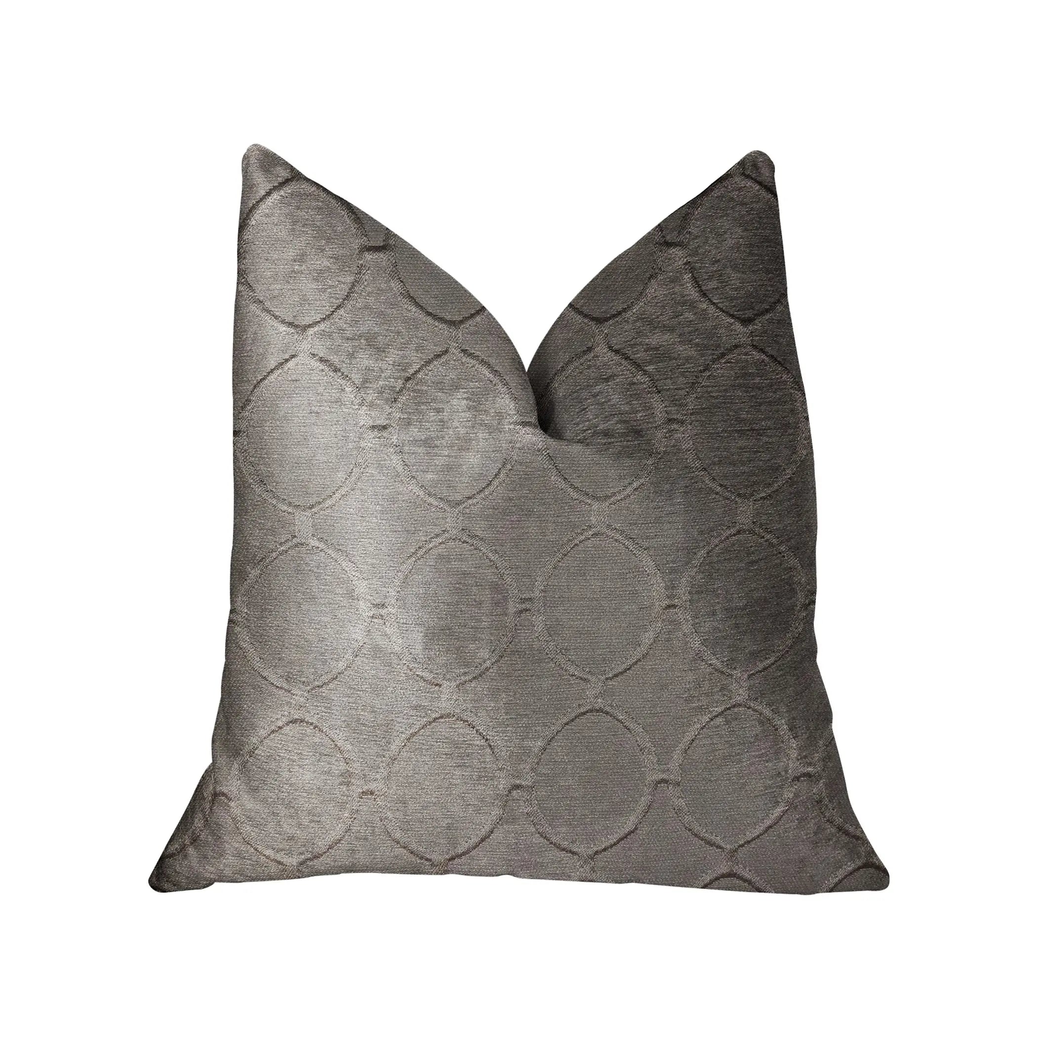 Silver decorative pillow with textured circle pattern, made of plush velvet, ideal for modern home decor.