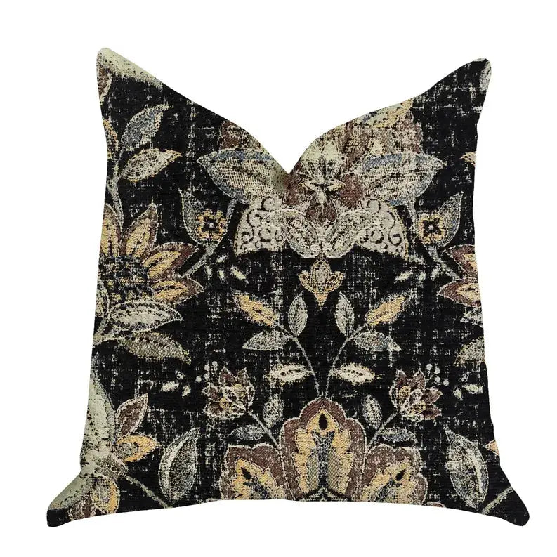 Plutus Noir Lotus Blossom Luxury Throw Pillow Plutus Brands