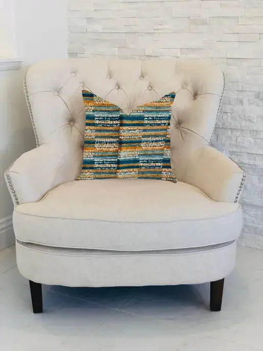 Plutus Timber Blue and Beige Textured Luxury Throw Pillow Plutus Brands