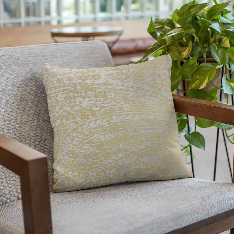 Plutus Yellow Golden Leaf Jacquard Luxury Throw Pillow Plutus Brands
