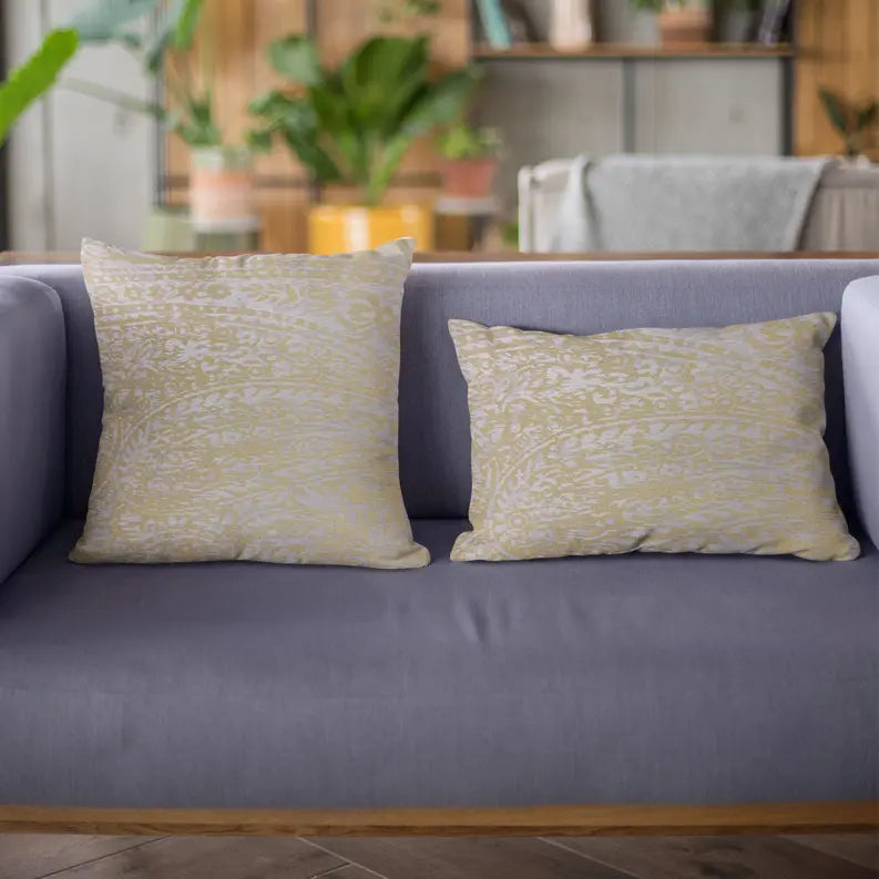Plutus Yellow Golden Leaf Jacquard Luxury Throw Pillow Plutus Brands