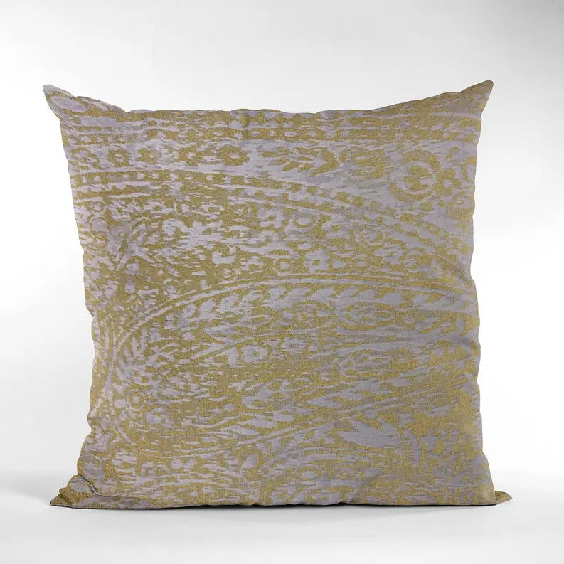 Plutus Yellow Golden Leaf Jacquard Luxury Throw Pillow Plutus Brands
