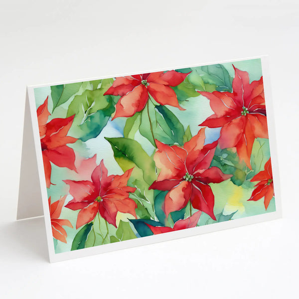 Poinsettias in Watercolor Greeting Cards Pack of 8 Caroline's Treasures