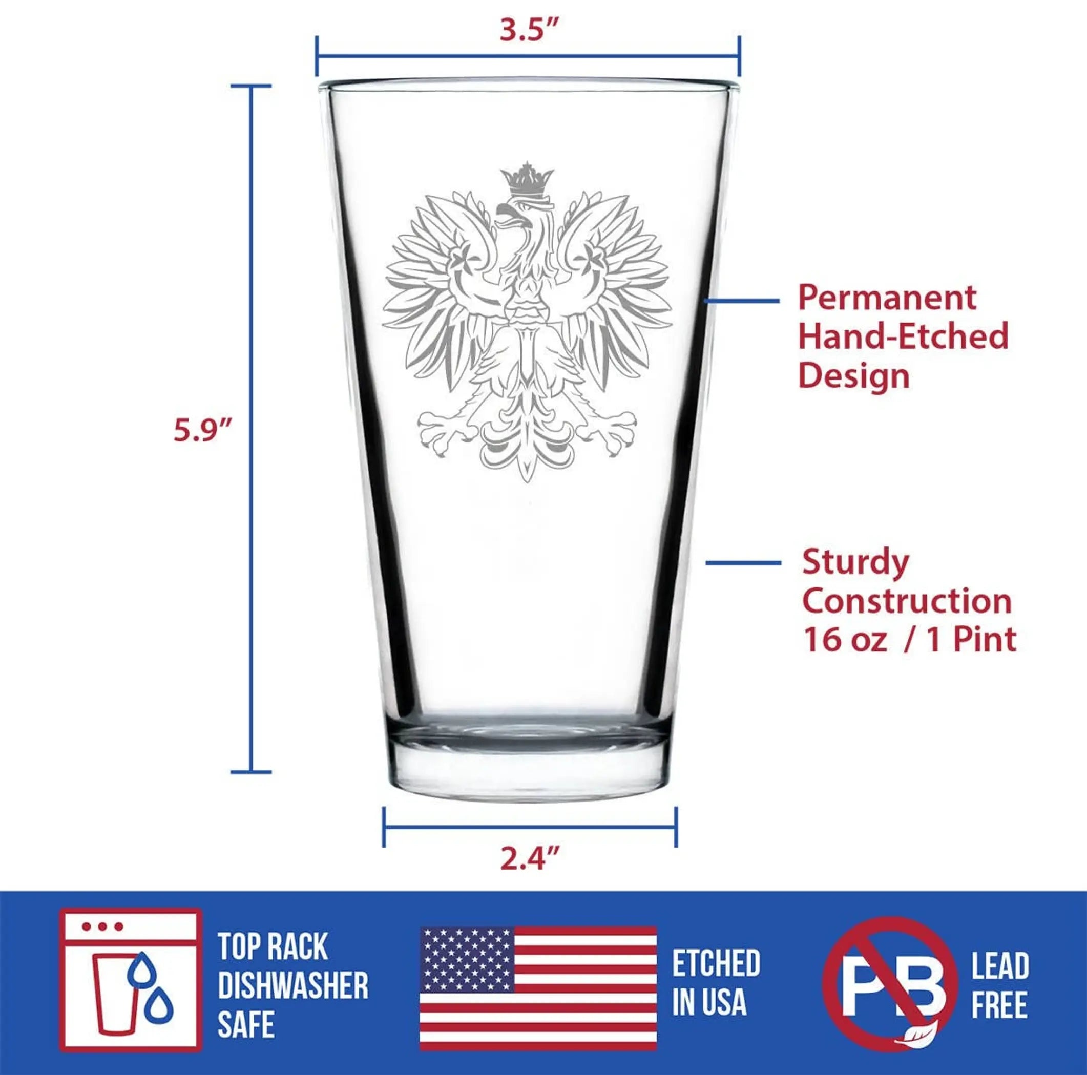 Polish Eagle Pint Glass for Beer - Poland Gifts and Decor Bevvee