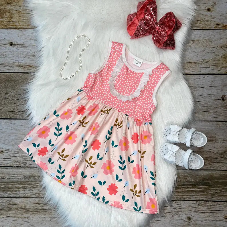 Polka Dot Sleeveless Floral Printed Dress Stella Bean Clothing