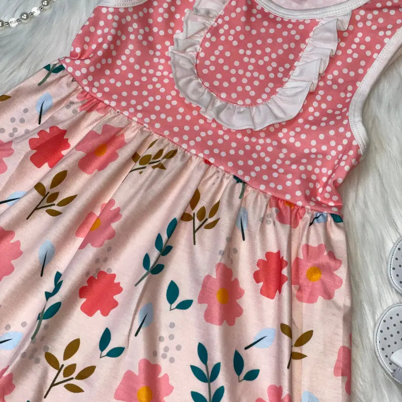 Polka Dot Sleeveless Floral Printed Dress Stella Bean Clothing
