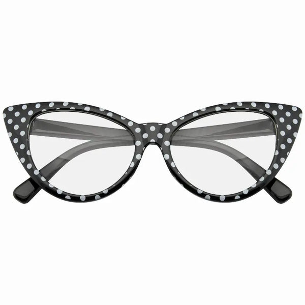 Polka Dot Super Cat Eye Glasses Vintage Inspired Fashion Mod Clear Lens Eyewear with  Case Sunglass Memphis