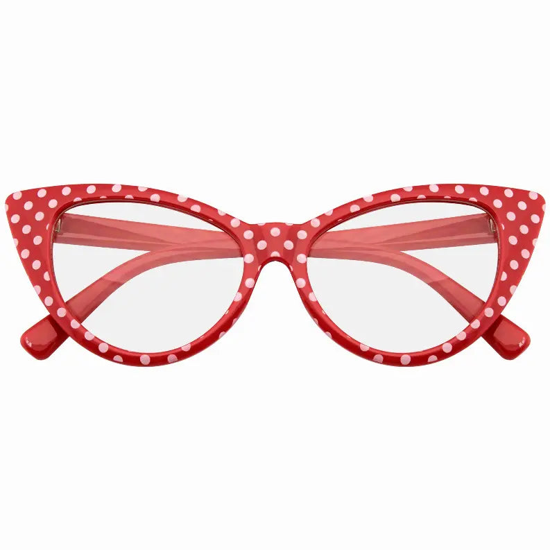 Polka Dot Super Cat Eye Glasses Vintage Inspired Fashion Mod Clear Lens Eyewear with  Case Sunglass Memphis