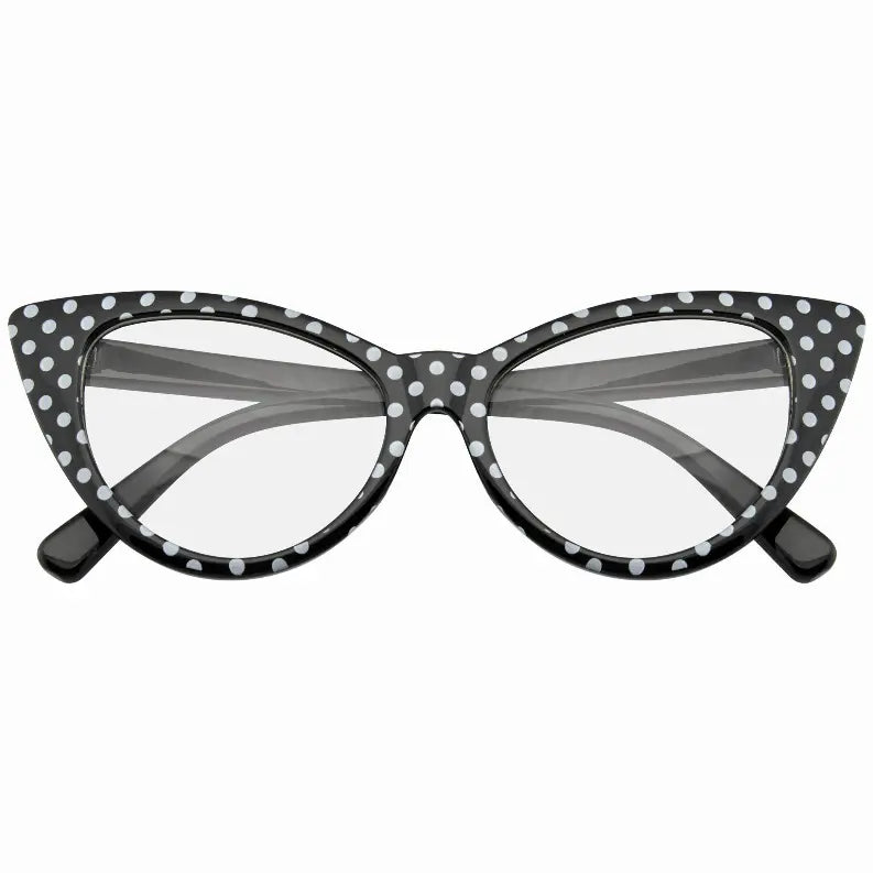 Polka Dot Super Cat Eye Glasses Vintage Inspired Fashion Mod Clear Lens Eyewear with  Case Sunglass Memphis