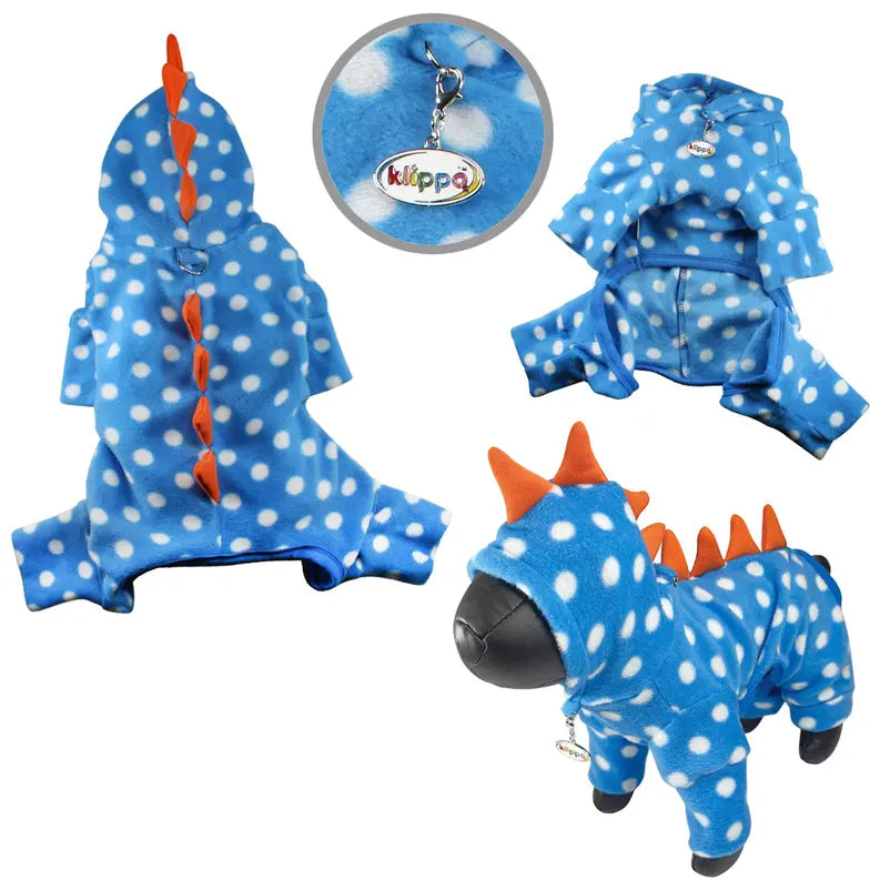 Polka Dots DINO Fleece Hooded Bodysuit/Pajamas Klippo