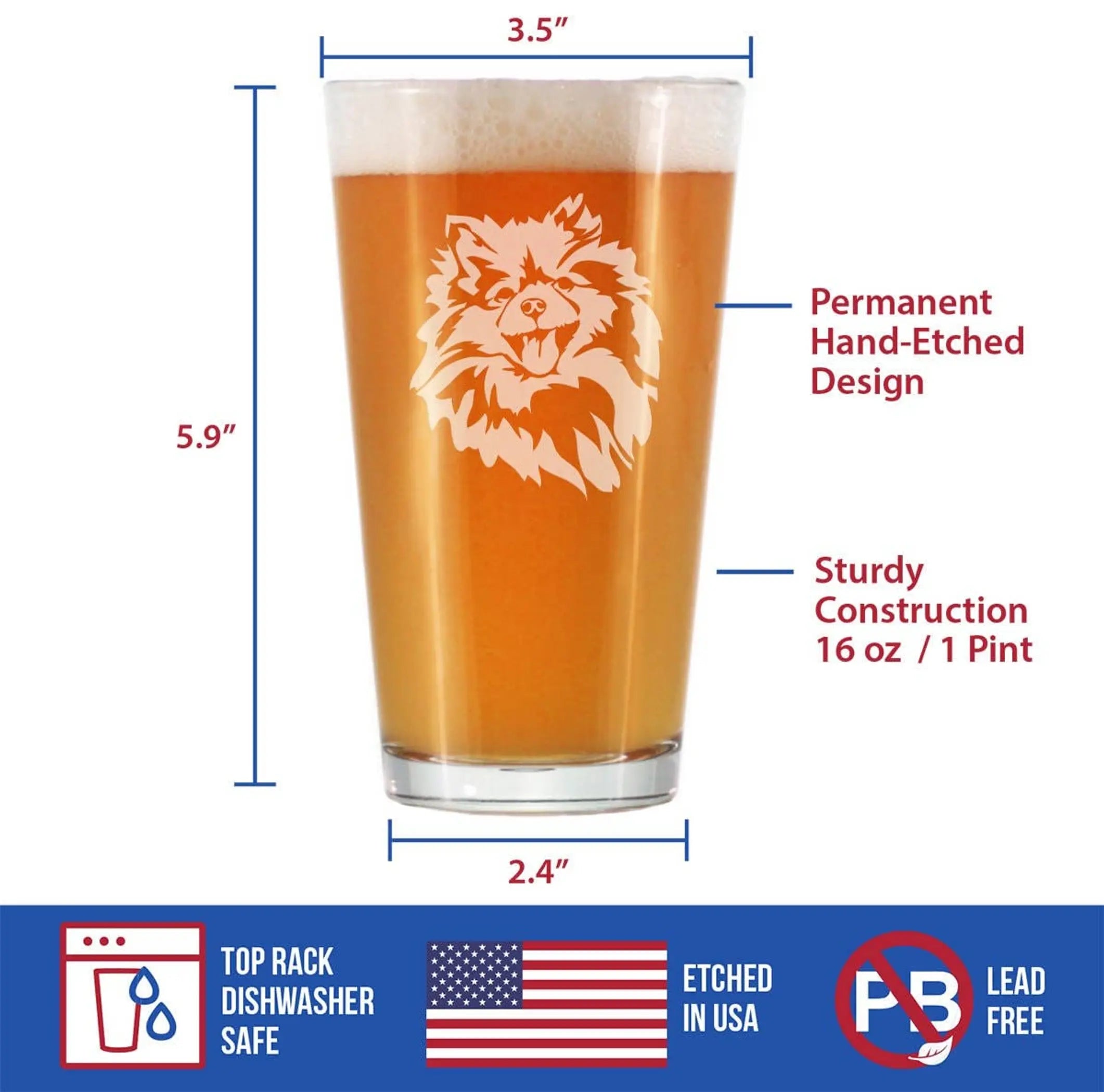 Pomeranian Face Pint Glass for Beer - Pomeranian Gifts Bevvee