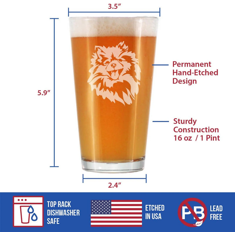 Pomeranian Face Pint Glass for Beer - Pomeranian Gifts Bevvee