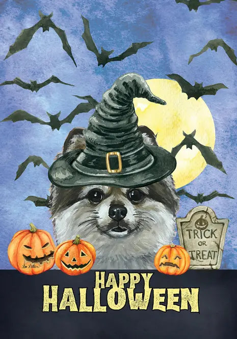 Pomeranian - Hippie Hound Studio Best of Breed Halloween House and Garden Flag Best of Breed